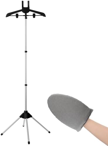 Garment Steamer Rack & Garment Ironing Glove for Clothes,Adjustable Steamer Stand for Clothes,Adjustable Garment Hanger Standing,Foldable Iron stand with Ironing Glove for Steaming Clothes(32-63 Inch)