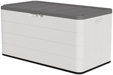Outdoor Storage Box Waterproof, 100 Gallon Lockable Resin Deck Box Large, Patio Storage Bin for Pool Accessories Cushion Furniture, Garden Tools, UV-Resistant Outside Delivery Black&White