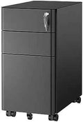 Mount-It! Slim 3 Drawer Rolling File Cabinet with Lock, Mobile Metal Filing Cabinet on Wheels for Under Desk Home & Office Storage, Letter Legal A4, Black