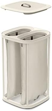 Joseph Joseph Tota 60 liter/15.8 gallon Laundry Hamper Separation Basket with lid, 2 Removable Washing Bags with Handles- Ecru