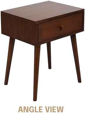 NTC Lux Solid Wood Nightstand with Drawer, Mid Century Modern Side