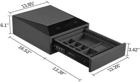 Jewelry Safe with Drawers, Leather Wrapped Biometric Fingerprint Safe, Quick-Access Handgun Safe for Home and Vehicle, Digital Keypad and Slide-Away Drawer 14" × 16.5" (Grey- 1 Drawer)