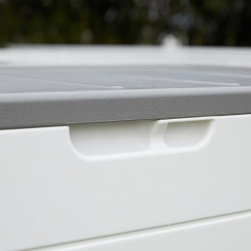 Outdoor Storage Box Waterproof, 100 Gallon Lockable Resin Deck Box Large, Patio Storage Bin for Pool Accessories Cushion Furniture, Garden Tools, UV-Resistant Outside Delivery Black&White