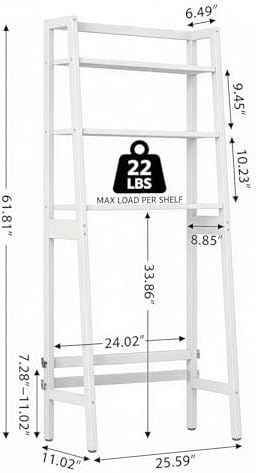 Over The Toilet Storage, Wooden 3-Tier Over-The-Toilet Rack Bathroom Space Saver Organizer, Freestanding Above Toilet with Toilet Paper Holder and Hooks (White)