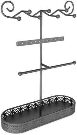 Black Jewelry Stand Holder Organizer, 12.6" Tall Jewelry Display Storage Rack, Sturdy Metal Jewelry Hanger Jewelry Tower for Necklace, Bracelet, Ring, Earring