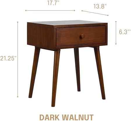 NTC Lux Solid Wood Nightstand with Drawer, Mid Century Modern Side