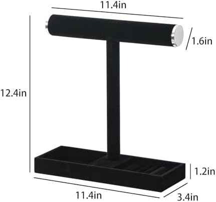 Necklace Display Holder, Bracelet Organizer Stand with Earrings Tray and Metal Lid, Jewelry Scrunchie Watches Tray Rack for Women Home Desk (Black)