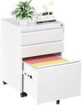 INTERGREAT 3 Drawer Filing Cabinet with Lock, White Mobile File Cabinet with Wheels, Rolling Small Metal Cabinets Under Desk for Home Office, Assembled