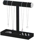 Necklace Display Holder, Bracelet Organizer Stand with Earrings Tray and Metal Lid, Jewelry Scrunchie Watches Tray Rack for Women Home Desk (Black)