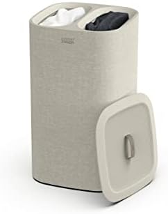 Joseph Joseph Tota 60 liter/15.8 gallon Laundry Hamper Separation Basket with lid, 2 Removable Washing Bags with Handles- Ecru