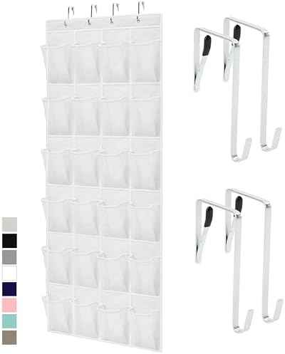 GORILLA GRIP Over the Door Shoe Organizer, 24 Large Pockets, White