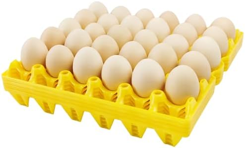 4-Pack Plastic Egg Tray Egg Crates 30-Egg Flats for Home Chicken Farmers, Stackable Egg Cartons Hold Multiple Eggs, Great for Storing, Sorting, and Shipping Eggs, Durable and Reusable (Yellow)