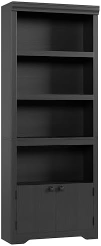 5-Tier Bookshelf, 69" Tall Adjustable Bookcase with Doors, Display Shelf