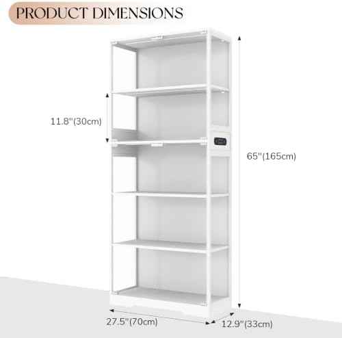 Display Cabinet with Glass Doors, LED Lights Motion Sensor