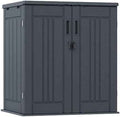 Outdoor Storage Cabinet with 2 Shelves, Waterproof Resin Vertical Tool Shed, Lockable 15 cu. ft. Storage Shed for Patio, Garden, Yard, Grey