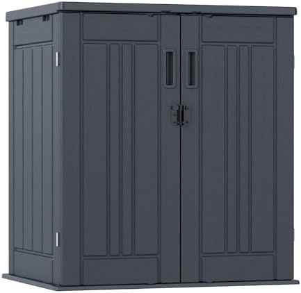 Outdoor Storage Cabinet with 2 Shelves, Waterproof Resin Vertical Tool Shed, Lockable 15 cu. ft. Storage Shed for Patio, Garden, Yard, Grey