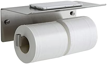 Double Toilet Paper Holder with Shelf,Idealmax Toilet Paper Holder Brushed Nickel,Large Commercial Toilet Paper Dispenser Phone Shelf, Wall Mounted Tissue Roll for Bathroom, Stainless Steel
