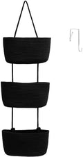 Over the Door Hanging Storage Basket, 3 Tier Wall Organizer Black