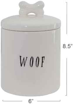 Creative Co-Op Ceramic Dog Treat Jar with Woof Message and Bone Handle