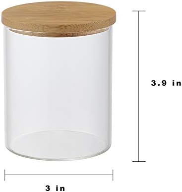 INIUNIK Glass Qtip Holder with Vanity Tray, Apothecary Jars Bathroom Accessories Bathroom Canisters Organizer Countertop Q Tip Holder for Cotton Ball Round Swab Pad Hair Ties Floss Perfume Jewelry