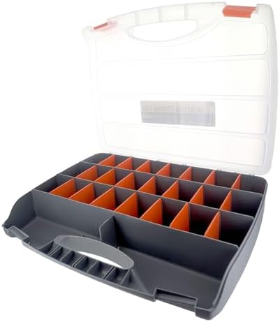 SE Adjustable 26-Compartment Plastic Storage Box - 18x12x3 Inch Organizer with Triple Lock, Translucent Lid, and Sturdy Handle - Ideal for Tools, Crafts, and Small Parts -