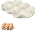 Ceramic 6 Cups Egg Tray,Half Dozen Porcelain Egg Holder Container Keeper Storage Organizer, Decorative Serving Stand Serveware for Refrigerator Fridge Countertop Display Kitchen (white)