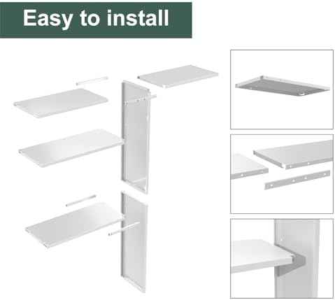 Vertical Storage Shed Shelf, Weatherproof Metal Shelf for 60 cuft Tool Cabinetwith Screw and Nuts Easy Assembly, Ideal for Outdoor Use, 45.6''L×13.2''W×69.9''H, White