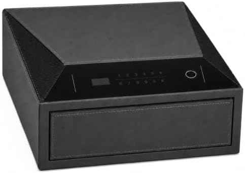 Jewelry Safe with Drawers, Leather Wrapped Biometric Fingerprint Safe, Quick-Access Handgun Safe for Home and Vehicle, Digital Keypad and Slide-Away Drawer 14" × 16.5" (Grey- 1 Drawer)