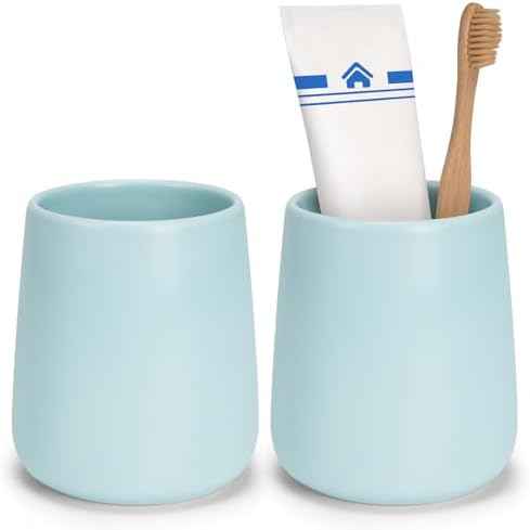 Bathroom Tumbler Cup Ceramic 2Pcs 13.5oz Reusable Toothbrush Cup