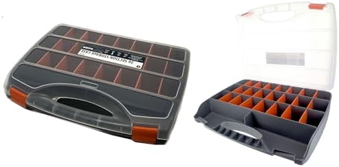 SE Adjustable 26-Compartment Plastic Storage Box - 18x12x3 Inch Organizer with Triple Lock, Translucent Lid, and Sturdy Handle - Ideal for Tools, Crafts, and Small Parts -