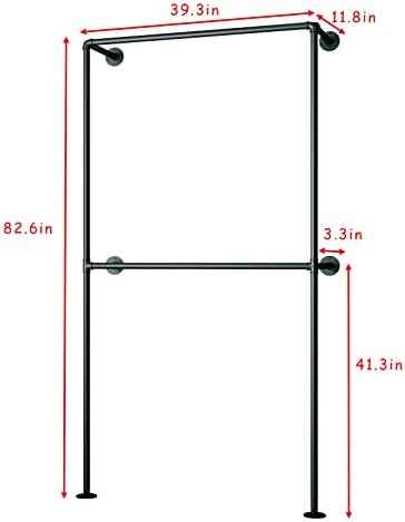 Industrial Pipe Clothing Rack Wall Mounted Garment Rack, Black Pipe Clothes Rack Retail Display Hanging Rod for Closet Storage, Laundry Room