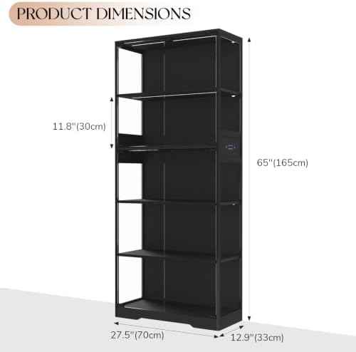 Display Cabinet with Glass Doors, LED Lights Motion Sensor