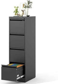File Cabinet 4 Drawer with Lock, Vertical Filing Cabinets for Home Office, Metal Steel Storage Cabinet for Letter/Legal Size File, Assembly Required(Black)