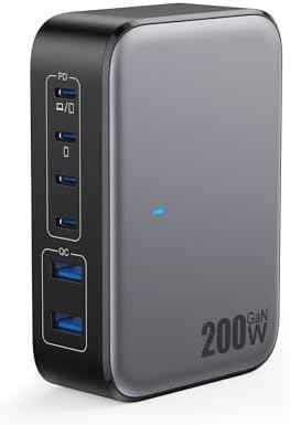 USB C Charger 200W USB Charging Block,6 Ports GaN IV Foldable Wall Charger Outlet Plug,QC4.0 Fast Charging Station Hub,PD 65W Laptop Adapter for MacBook Pro/Air,Dell,iPhone 16/15,Galaxy,Steam Deck