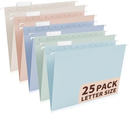 25-Pack Morandi Hanging File Folders,Letter Size with 35 Transparent