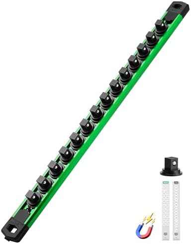 ALOANES Magnetic Socket Organizer, 3/8" Rail 14 Clips (Green, 1PC)