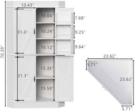 71" Tall Corner Cabinet,Kitchen Pantry Storage Cabinet with Doors & Shelves