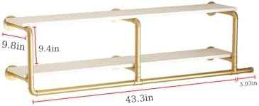 ORSENIGO Industrial Pipe Clothing Rack with Shelves, Gold Wall Mounted Clothes Rack Heavy Duty Display Garment Rack for Home Retail