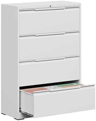 File Cabinet, 4 Drawer Metal File Cabinet with Lock, Lateral File Cabinet for Home and Office, Lateral File Cabinet for A4 Legal/Letter Size, Assembly Required (White, 4 Drawer)