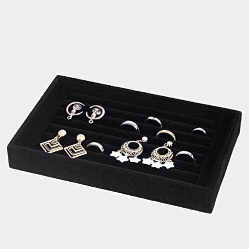 Valyria Velvet 7 Slots Ring Earrings Trays Showcase Display Jewelry Organizer VA003 (Black)