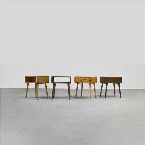 NTC Lux Solid Wood Nightstand with Drawer, Mid Century Modern Side