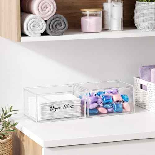 Acrylic Dryer Sheet Holder Dispenser Container,Bonus Black Labels Included