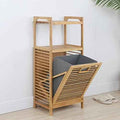 Tilt-Out Laundry Hamper Cabinet, Bamboo Laundry Basket Organizer with Removable Clothes Basket&2 Shelves, 3 Tier Pull Out Bathroom Storage Shelf Cabinet for Clothes