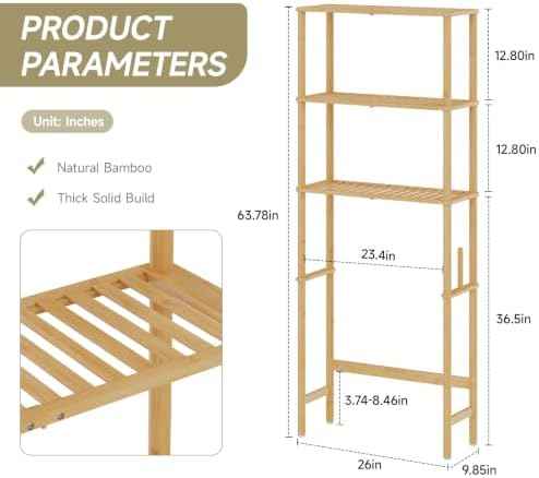 Over The Toilet Storage,3-Tier Bamboo Bathroom Shelf with Paper Holder