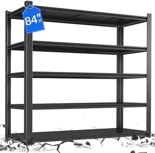 24" D x 47" W x 84" H Heavy Duty Garage Shelving, Metal Shelving, 3500LBS Storage Shelves 5 Tier Adjustable Heavy Duty Shelving Unit for Warehouse, Garage, Basement