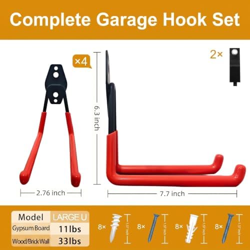 Garage Hooks, 4 Pack Large Square Wall Hooks for Hanging Heavy Duty