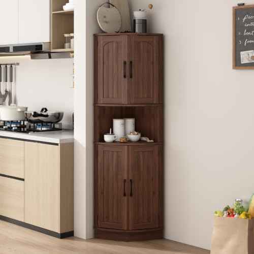 HOKYHOKY Tall Corner Cabinet, 64.7" Corner Storage Cabinet, 4 Doors
