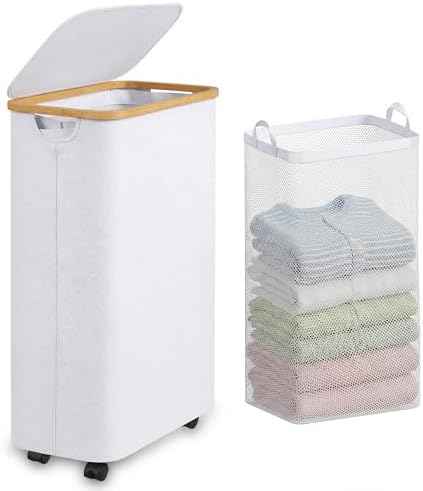 Laundry Basket with Wheels, 75L(20 Gal) Clothes Hamper for Laundry, Laundry Hamper with Lid and Inner Bag, for Laundry Room, Bedroom, Dormitory Storage,White