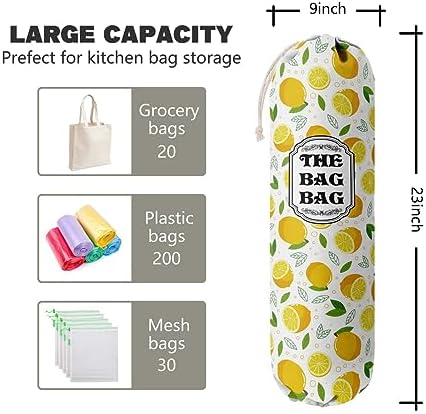 The Bag Grocery Holder, Lemon Organizer for Shopping Bags, Wall Mount Plastic Storage Container Dispenser, Kitchen Gifts for Women Family Friends Grandma Mom (C-2)