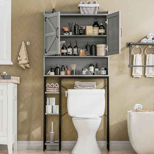 Vabches Farmhouse Over The Toilet Storage Cabinet with Barn Doors, Grey